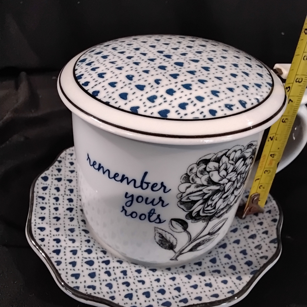 Andrea By Sadek White Strainer Cup Saucer Set